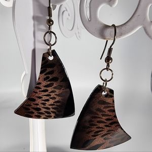 Earrings leopard print painted lacquered thin wood 1.5"